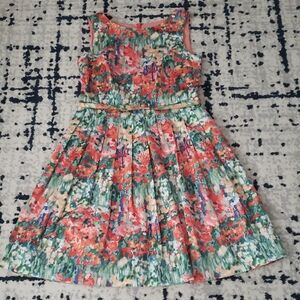 Talbots Coral & Green Floral Sleeveless Dress